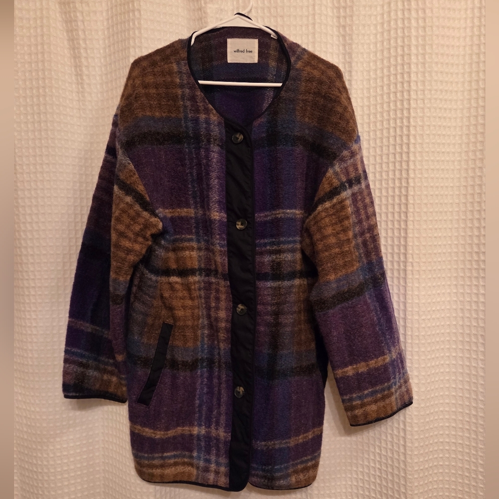 "Wilfred Free" - Plaid Wool Jacket - Purple and Brown